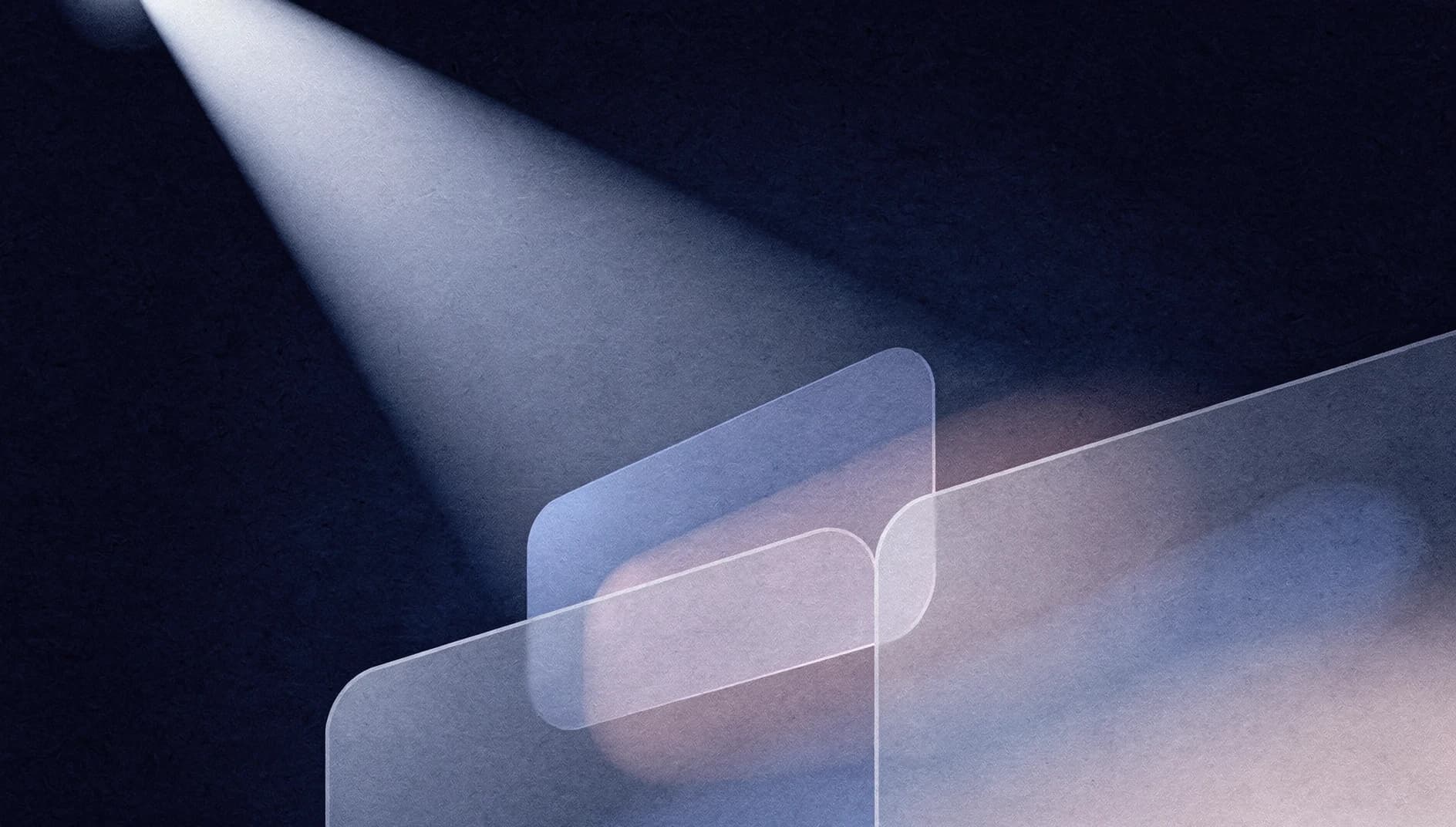 Abstrakte Illustration: Ein sanfter Lichtstrahl fällt auf schwebende transparente Flächen